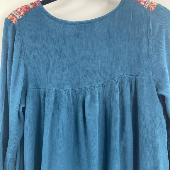 Sundance Embroidered Suelta Dress Teal Gauzy Viscose Lined Boho Chic Size Small - Picture 7 of 10